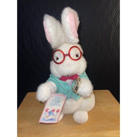 "The White Rabbit" Plush Stuffed Toy With Red Glasses & Pocket Watch - Picture 1 of 11